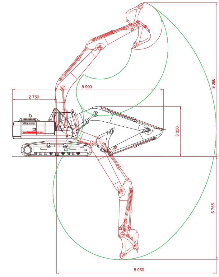 Схема Гусеничный экскаватор Develon (Doosan) DX225NLCA (ГАБАРИТНЫЙ)